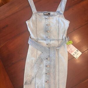 Rewash NWT Womens Light Wash Denim Button Front Belted Midi Dress Size Medium